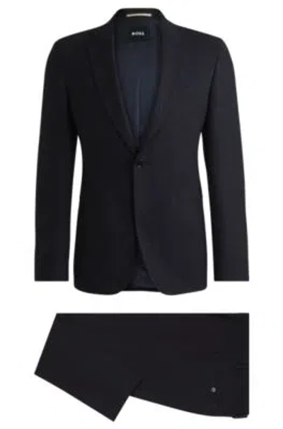 Hugo Boss Slim-fit Suit In A Micro-patterned Wool Blend In Dark Blue