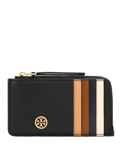 Tory Burch Robinson Colour-block Zip-fastening Wallet In Black/gold