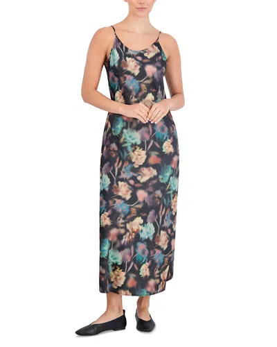 Point Satin Slip Dress In Blurred Floral