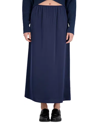 Point Satin Maxi Skirt In Navy