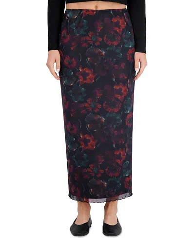 Point Mesh Maxi Skirt In Dark Red