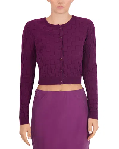 Point Basketweave Knit Cardigan In Plum