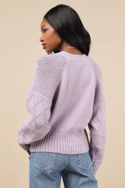 Lulus Trend Maker Lavender Pointelle Knit V-neck Sweater In Purple