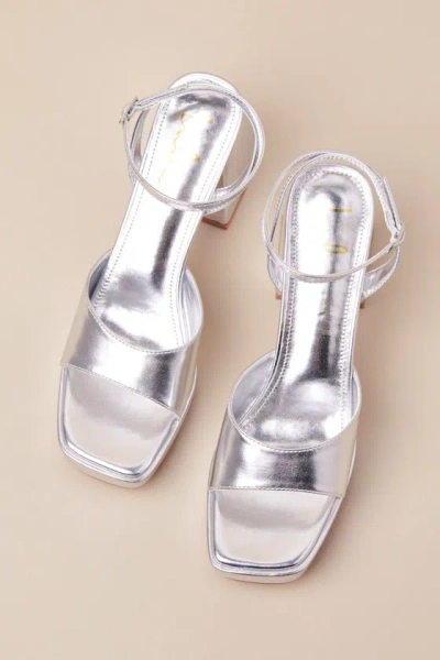 Lulus Shirine Silver Metallic Platform Ankle Strap Heels In Silver
