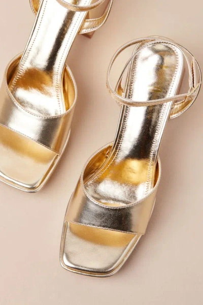 Lulus Shirine Gold Metallic Platform Ankle Strap Heels In Gold