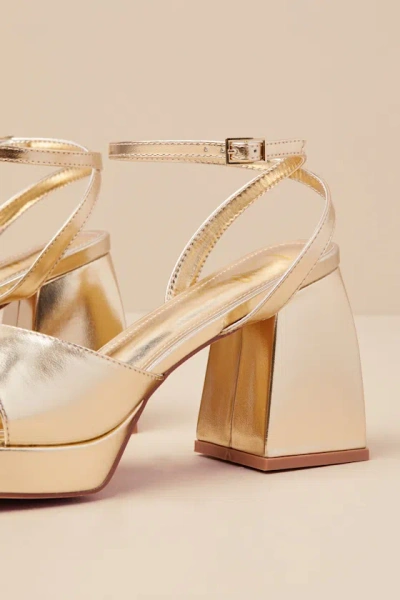 Lulus Shirine Gold Metallic Platform Ankle Strap Heels In Gold