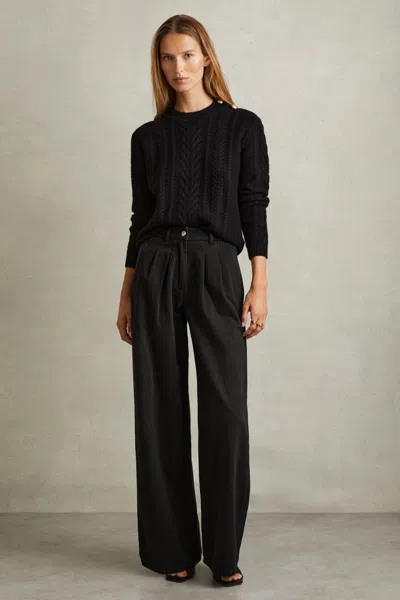Reiss Black Double Pleat Wide Leg Jeans In Black