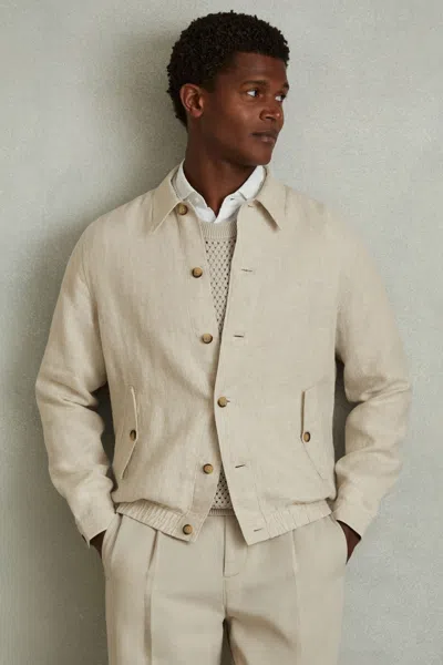 Shop Reiss Oatmeal Cadiz Linen Elasticated Hem Overshirt