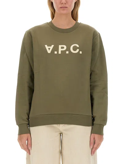 Apc A.p.c. Crew Neck Sweatshirt With Bold Logo In Brown