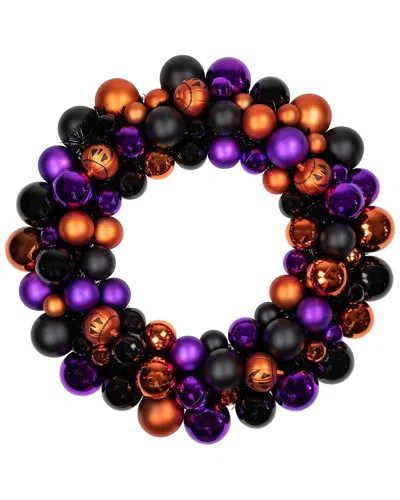 Northlight Jack-o-lantern Shatter Resistant Ball Ornament Halloween Wreath Unlit, 24" In Black