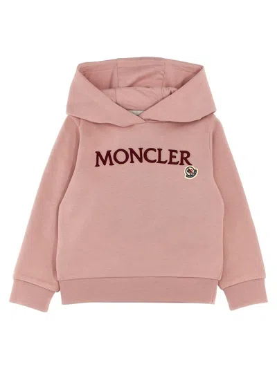 Moncler Logo Embroidery Hoodie In Pink