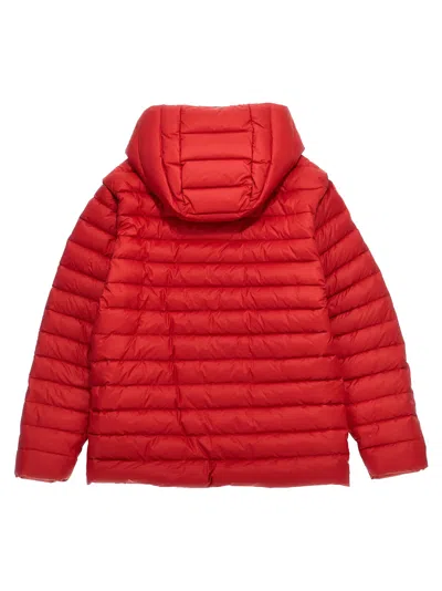Balmain Long Logo Print Down Jacket In Red