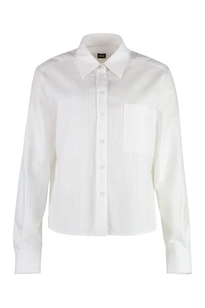 Hugo Boss Boss White Vertical Stripe Cotton Shirt In White