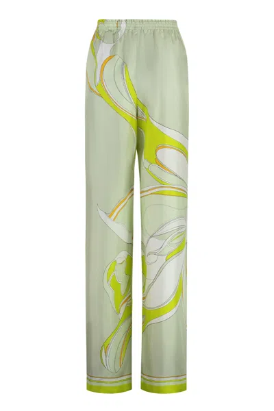 Tory Burch Elegant Printed Silk Pants For Women In Green