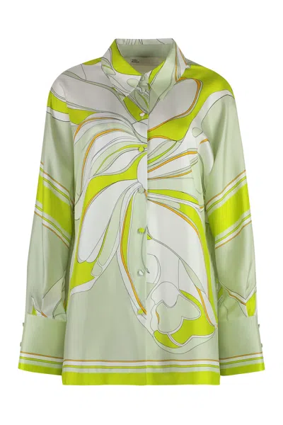 Shop Tory Burch Printed Silk Shirt In Green