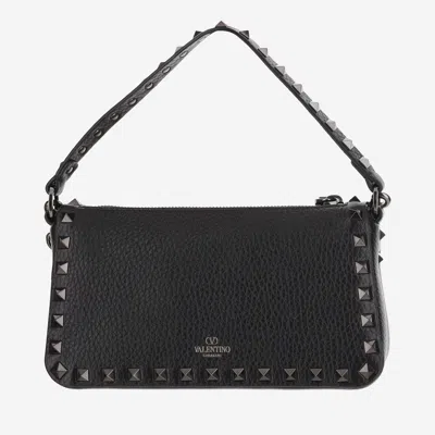 Shop Valentino Garnet Calfskin Rockstud Shoulder Bag Small In Black