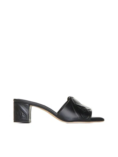 Alexander Mcqueen Black Slip-on Sandals With Embossed Logo In Padded Leather Woman In Black