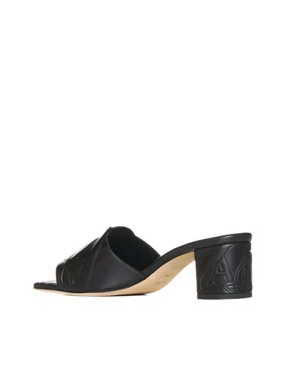 Alexander Mcqueen Black Slip-on Sandals With Embossed Logo In Padded Leather Woman In Black