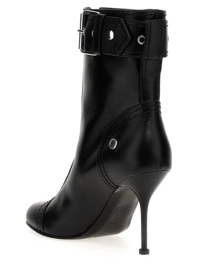 Alexander Mcqueen Heeled Biker Boots In Black+silver