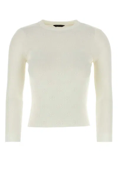 Balenciaga Cropped Sweater With Logo Patch In Wool Blend In White