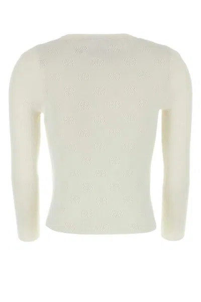Balenciaga Cropped Sweater With Logo Patch In Wool Blend In White