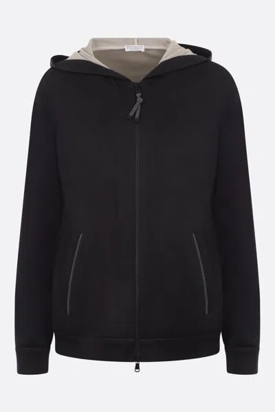 Shop Brunello Cucinelli Cotton And Silk Blend Zip-up Hoodie In Black