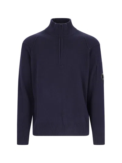 Shop C.p. Company Wool Sweater With Zip In Blue