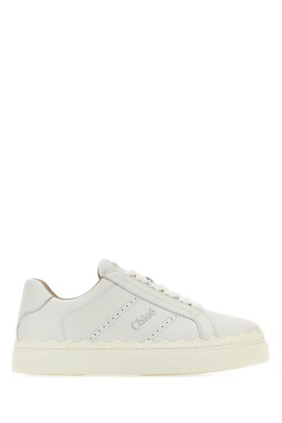 Chloé Lace-up Leather Sneakers In White