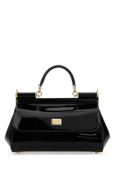 Shop Dolce & Gabbana Elongated Sicily Handbag In Shiny Calf Leather In Black