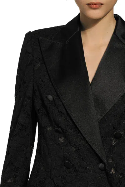 Shop Dolce & Gabbana Lace Double-breasted Jacket In Black