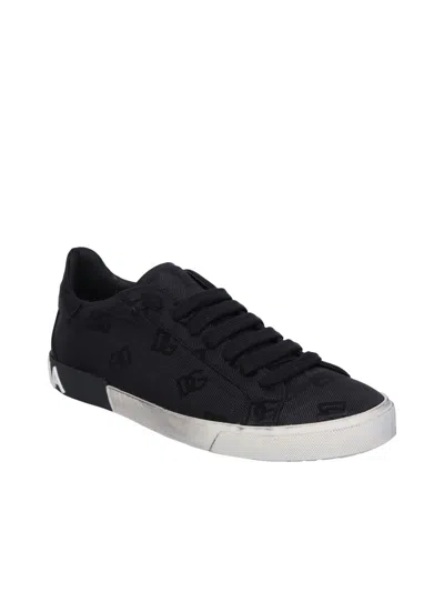 Dolce & Gabbana Low-top Sneakers Vintage Effect In Black