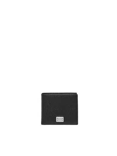 Dolce & Gabbana Black Textured Calf Leather Bi-fold Wallet In Black