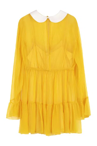 Shop Gucci Ruffled Chiffon Dress In Yellow