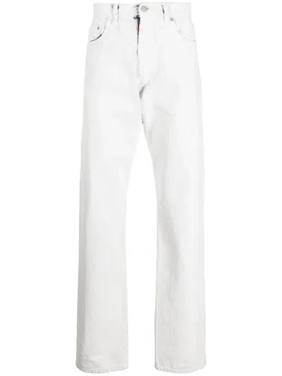 Shop Maison Margiela 5 Pockets Painted-design Straight-leg Jeans In Grey