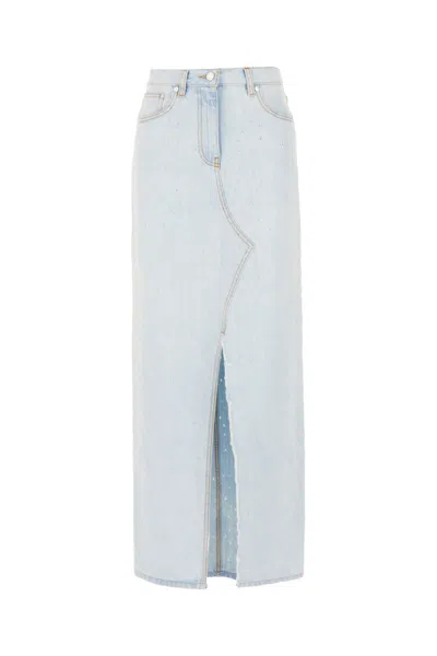 Shop Msgm Light Blue Cotton Skirt