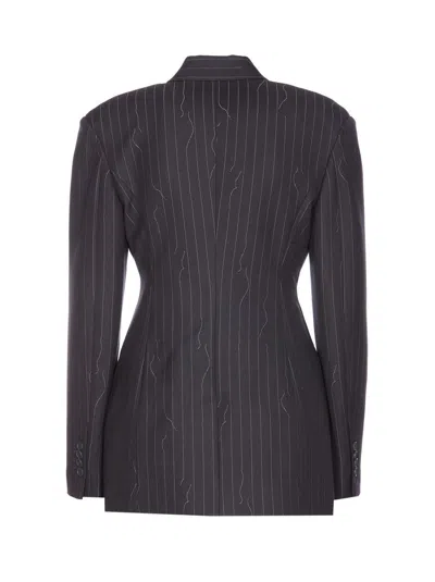 Shop Off-white Pinstriped Blazer In Grey