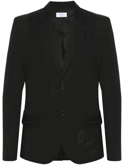 Off-white Virgin Wool Formal Vars Blazer With Logo Patch In Black