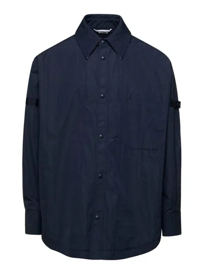 Shop Thom Browne 'snap Front' Overshirt In Blue