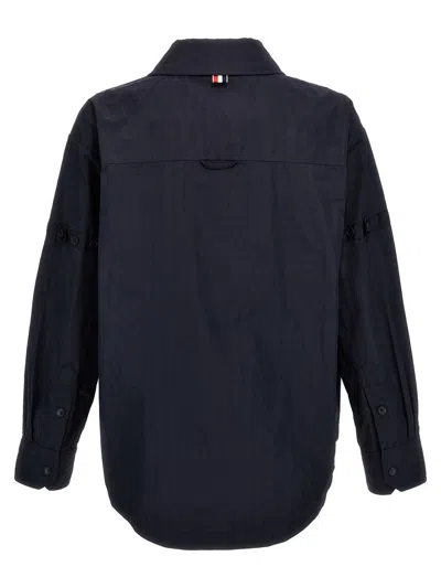 Thom Browne Oversized Blue Shirt With Patch Pockets In Polyamide Blend