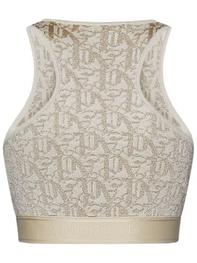 Palm Angels Embroidered Viscose Blend Top In Gold