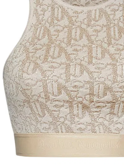 Palm Angels Embroidered Viscose Blend Top In Gold