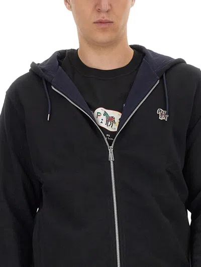 Shop Ps By Paul Smith Ps Paul Smith Zebra Logo Cotton Zip Hoodie In Black