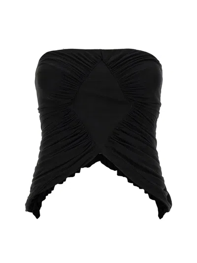 Saint Laurent Cupro Strapless Top With Ruched Asymmetric Hem In Black