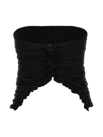 Saint Laurent Cupro Strapless Top With Ruched Asymmetric Hem In Black