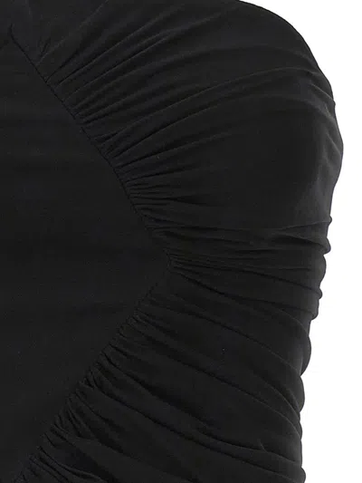 Saint Laurent Cupro Strapless Top With Ruched Asymmetric Hem In Black