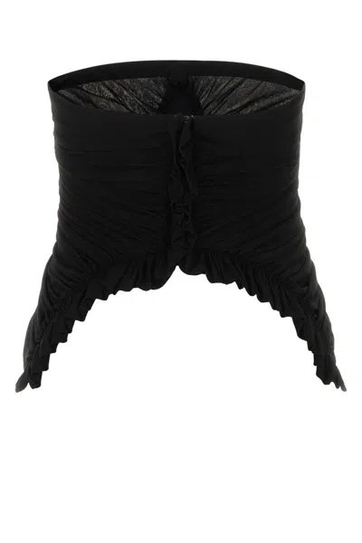 Saint Laurent Cupro Strapless Top With Ruched Asymmetric Hem In Black