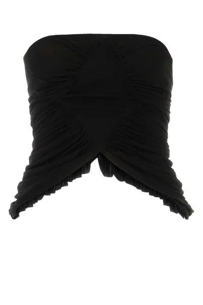 Saint Laurent Cupro Strapless Top With Ruched Asymmetric Hem In Black
