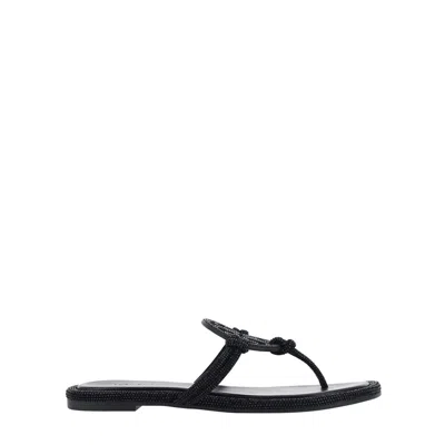 Tory Burch Miller Pave Logo Thong Sandals In Black