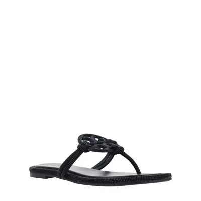Tory Burch Miller Pave Logo Thong Sandals In Black
