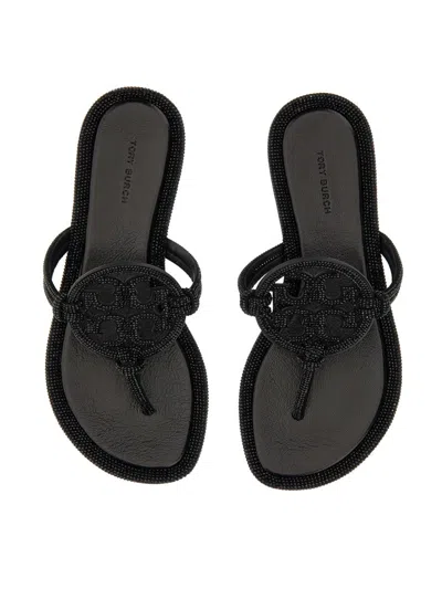 Tory Burch Miller Pave Logo Thong Sandals In Black